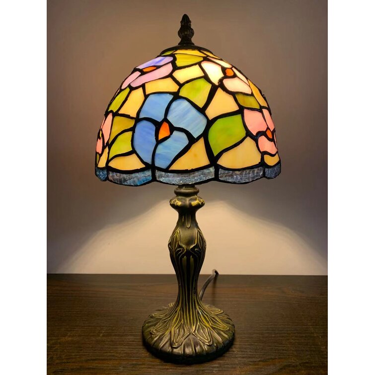 Bloomsbury Market Verona Tiffany Mini Table Lamp Pink Blue Stained